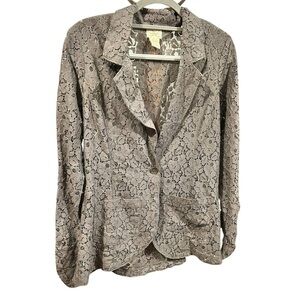 Eyelash Couture Gray Lace Blazer One Button Closure Fitted at Waist VGC Size XL